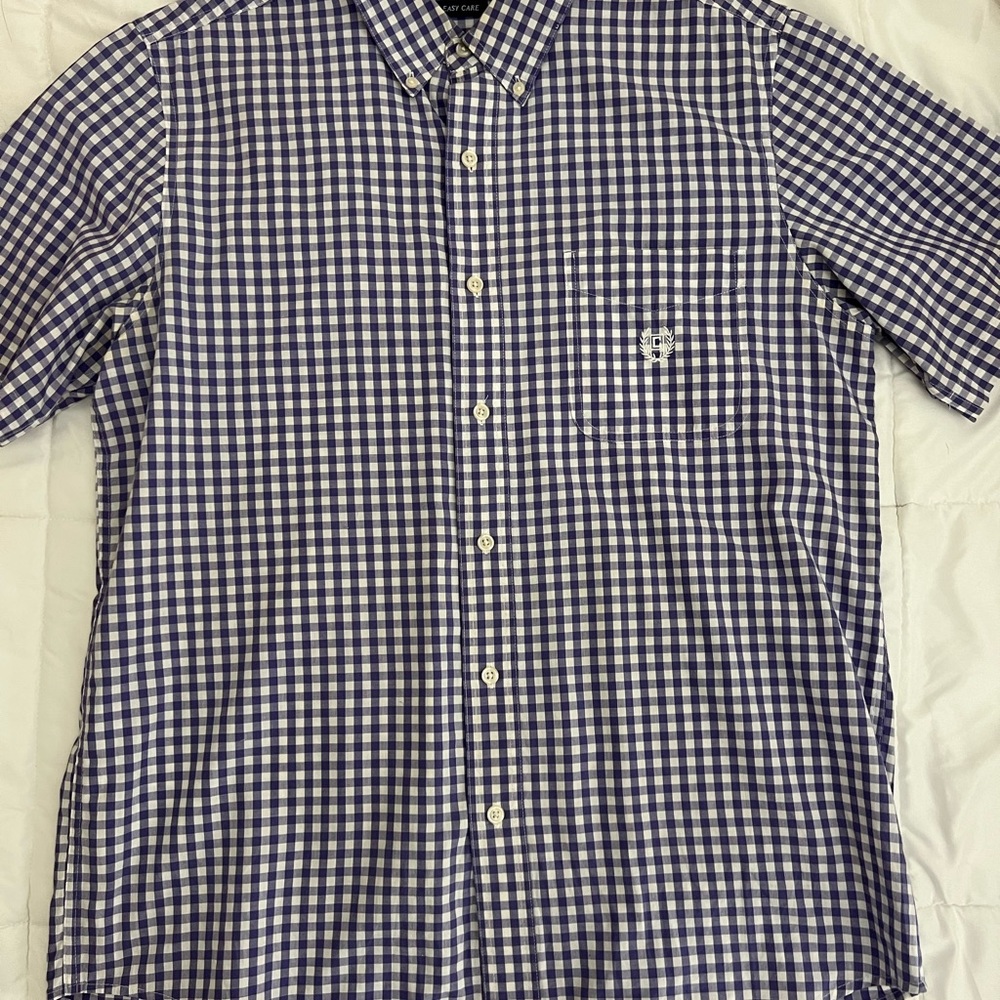 Chaps Purple and White Gingham Casual Button Down Shirt